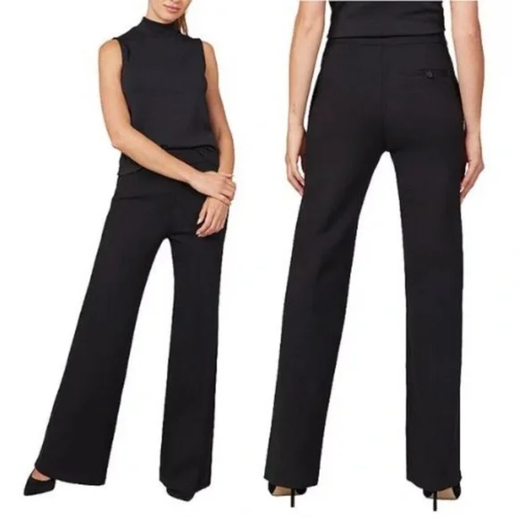 NWT- Spanx Perfect Ponte Smoothing Stretch Twill Wide Leg Dress Pant - Black - L - Picture 1 of 8